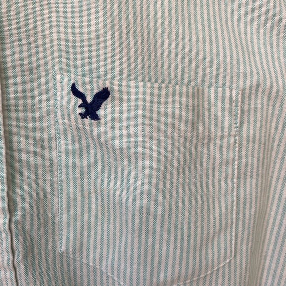 AMERICAN EAGLE OUTFITTERS Stripe Button Up Shirt Men’s Medium Tall Green Preppy - Picture 7 of 10